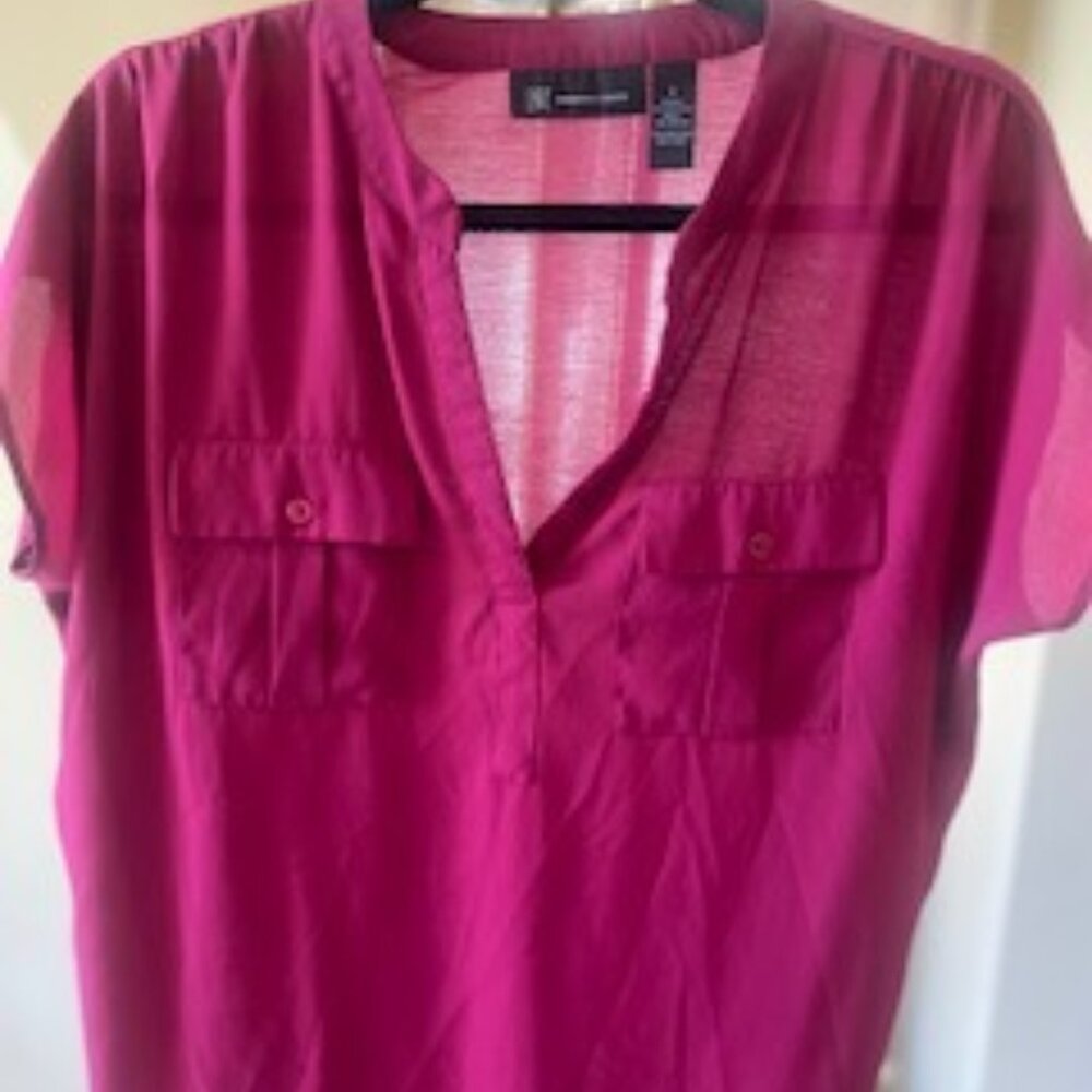 International Concepts I.N.C. PINK SPLIT NECK UTILITY TWO POCKET SHIRT _ LARGE
